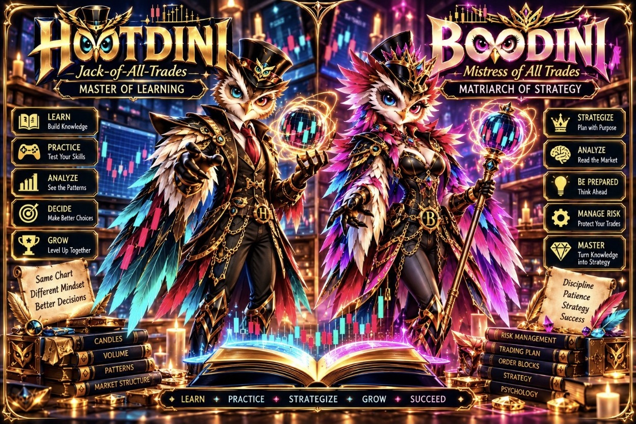 Hootdini, Jack-of-All-Trades, Master of Learning, and Boodini, Mistress of All Trades, Matriarch of Strategy